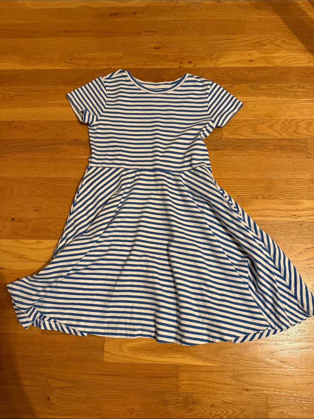 Primary Blue and White Striped Short-Sleeve Knit Dress - Picture 3 of 4